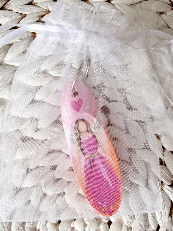 Schlüssel-/Taschenanhänger * Engel * handbemalt * Holz * Rosa-Pink * Herz